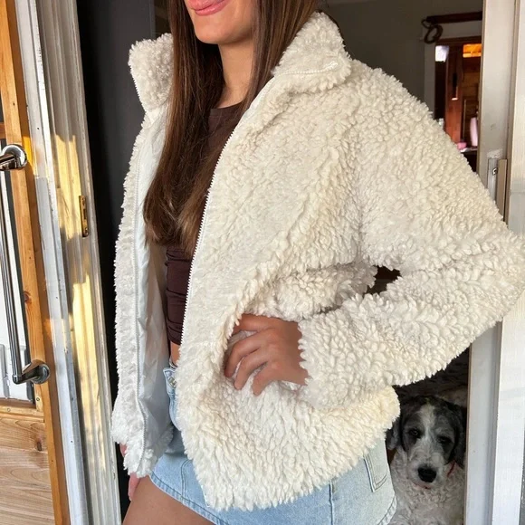 LONG SLEEVE TEDDY BEAR ZIP UP JACKET Size Large women’s sweater jacket - Picture 12 of 14